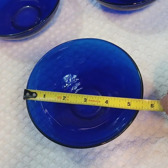 Vintage French Glass Cobalt Blue Dessert /Salad Bowl Set 7 5,5 X 3 - Picture 5 of 9
